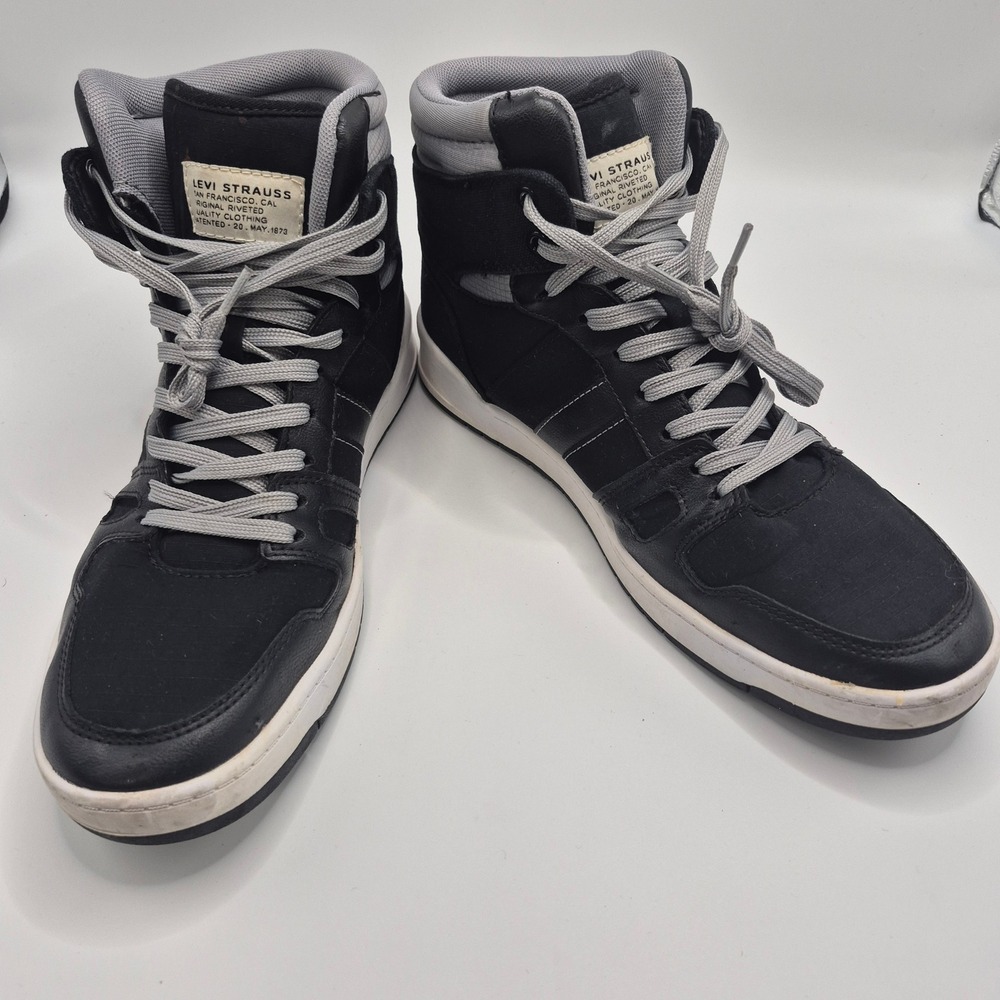 Levis Mens High Top Sneakers Black Grey Textile Lace Up Shoes 51028407A1 Size 10